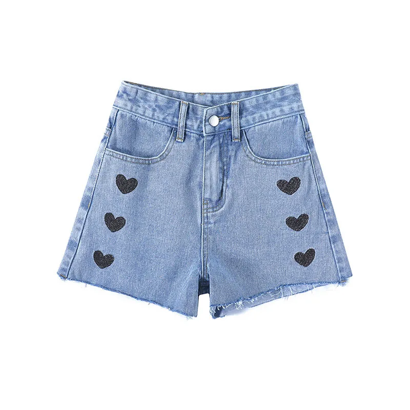 

2022 New Baggy Jeans Summer Women Casual Loose Wide Leg Shorts Jeans Embroidered Love High Waist Denim Shorts Female