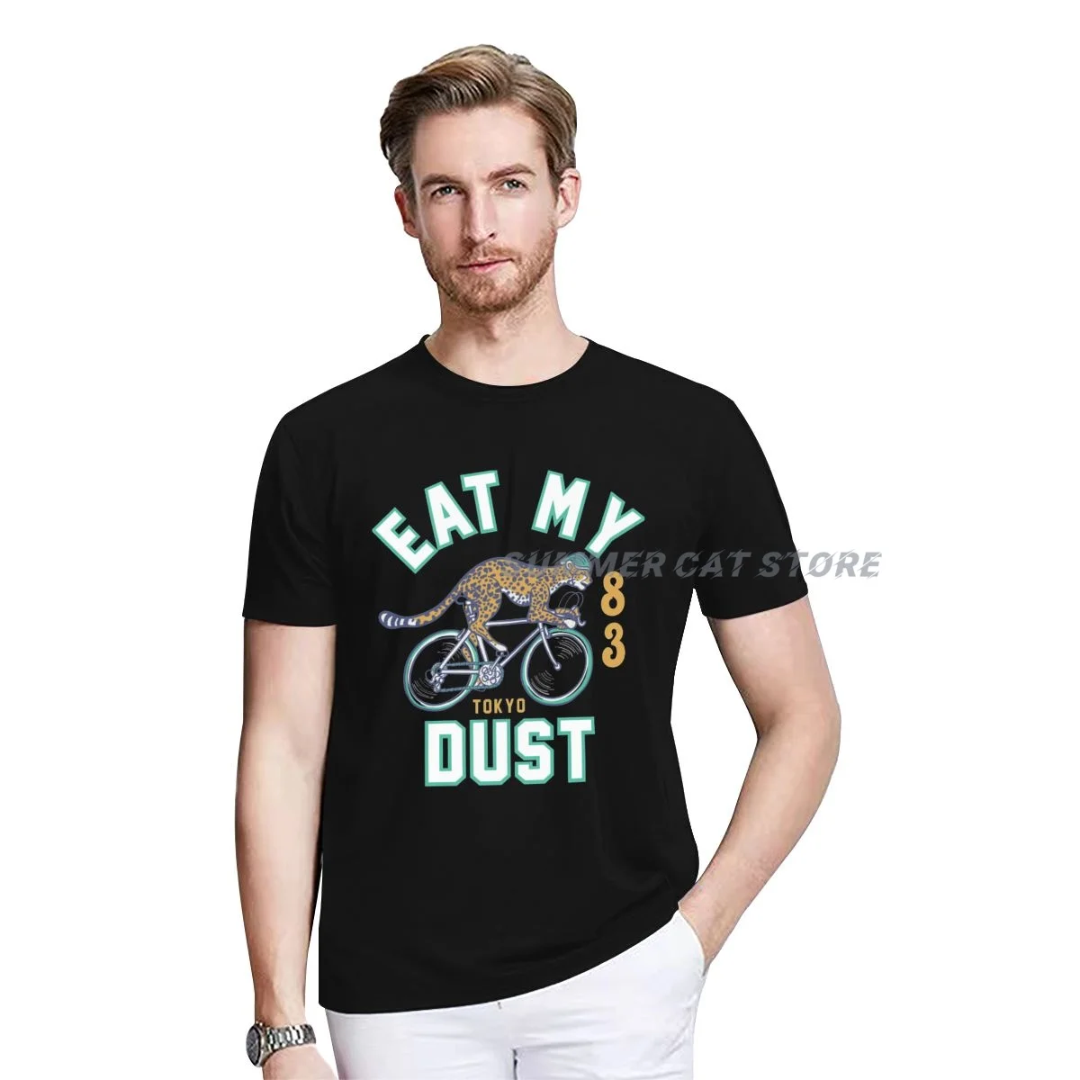 

Men Women T-shirt Summer Cotton Hand Drawn Cheetah For T O-neck Short-sleeved Couple Casual T-shirt