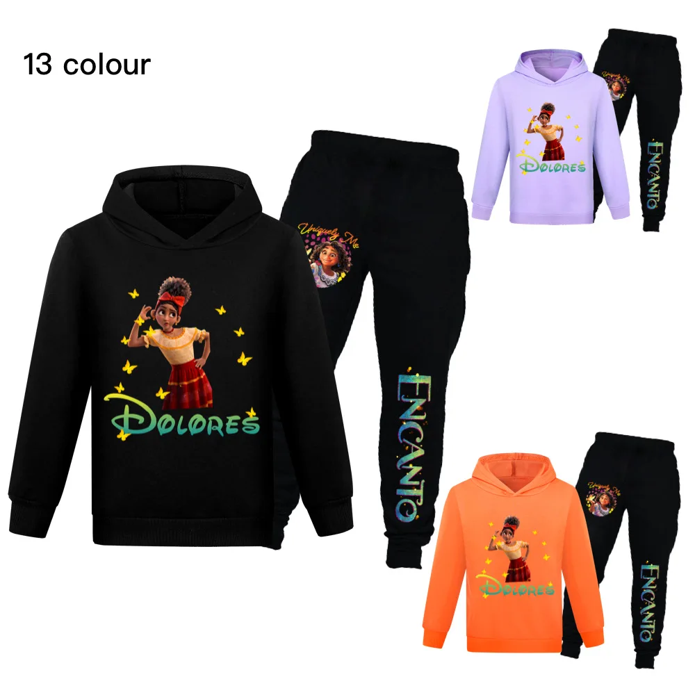 

2-16 Years Old Spring Autumn Boys Encanto New Casual Fashion Long Sleeve Hoodie + Letter Print Pants Baby Girl Suit