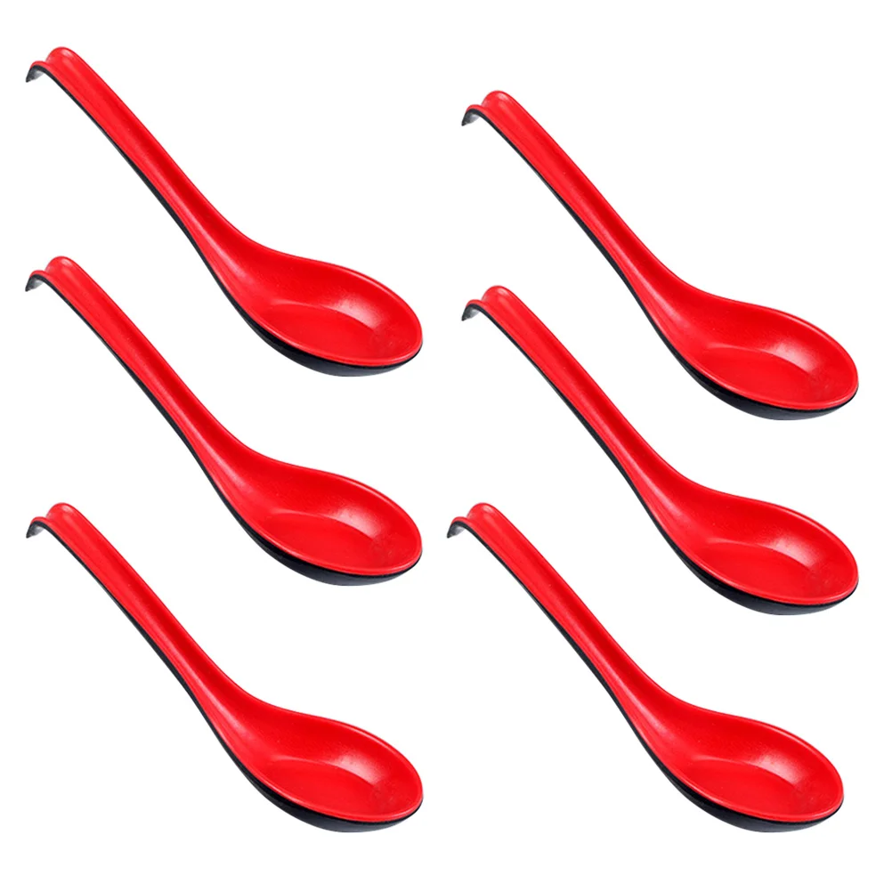 

6PCS Unbreakable Soup Spoons Black and Red Handle Serving Spoon Noodle Soup Spoons Tasting Spoon for Home Restaurant