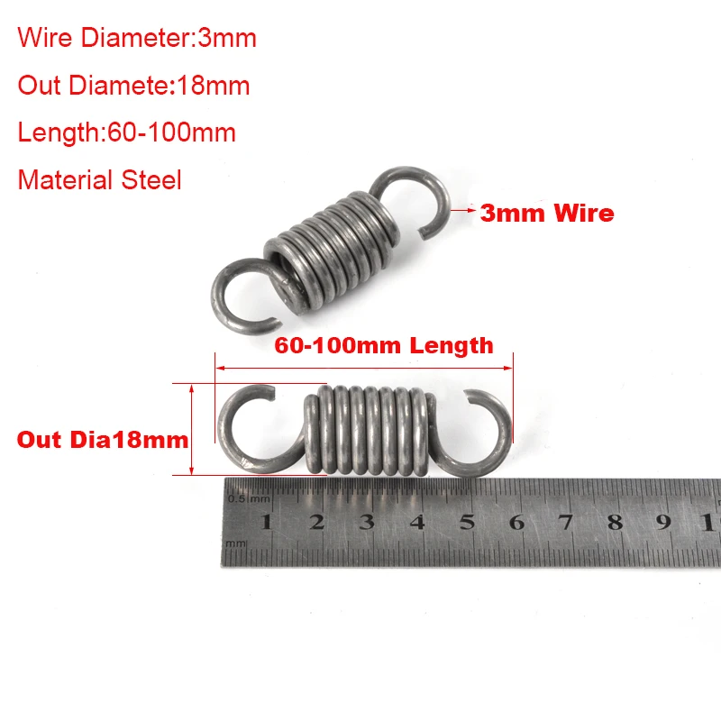 

2PCS Custom Extension Tension Spring Springs Steel Hook Expansion Spring Wire Dia 3mm Outer Dia 18mm Length 60/70/80/90/100mm