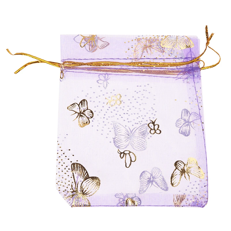 

Big deal 100pcs Butterfly Drawstring Organza Wedding Gift Jewellery Candy Pouch Bags purple