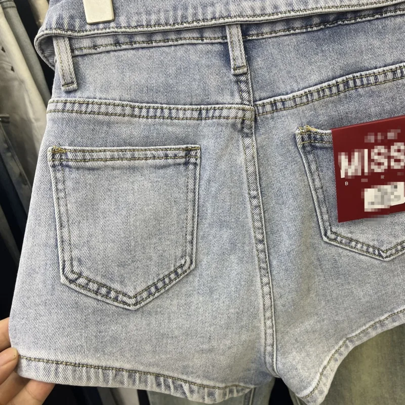 Женские джинсовые шорты широкие брюки с высокой талией и отложными карманами в