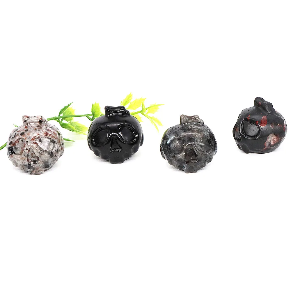 35mm Skull Pumpkin Head Natural Stone Carved Healing Crystals Statue Evil Ghost Monster Eye Ornaments Halloween Home Decorations