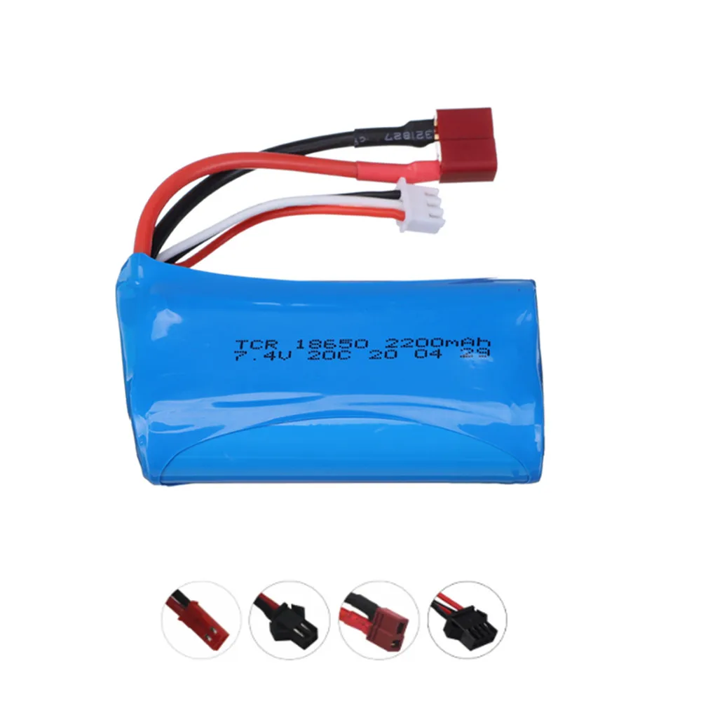 Литий-полимерный аккумулятор 18650 7,4 В 2200 мАч 20C для Wltoys 12423 10428 12429 12401 12402 12402A, запасные части для радиоуправляемых автомобилей