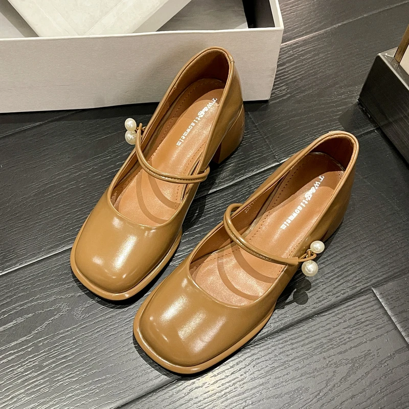 

Womens Derby Shoes Female Footwear Autumn Round Toe Pearl Decorateion Casual Sneaker Leather Dress Fall New On Heels Beading