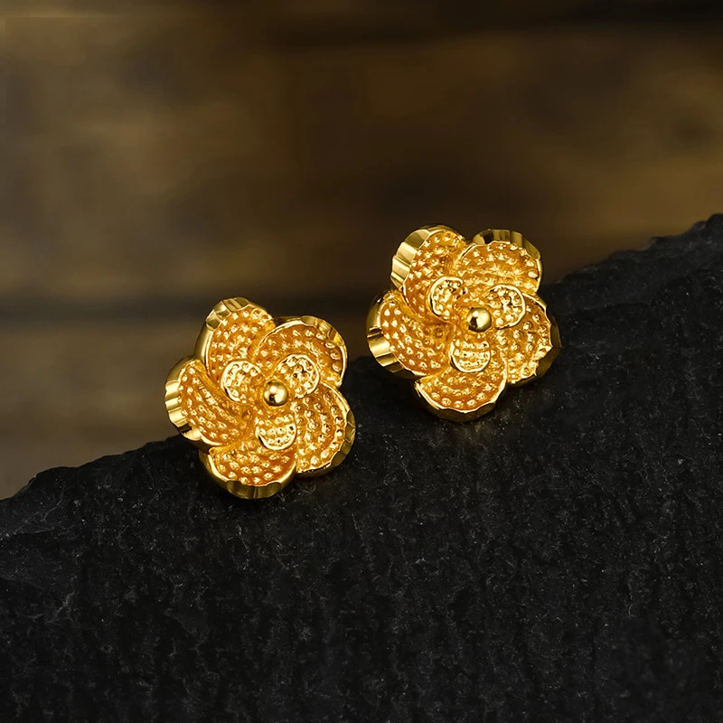 

HOYON Real 24k gold coating Earrings Fashion Flower Shaped Elegant Lovely Ear Studs for Women Wedding Anniversary Jewelry Gifts