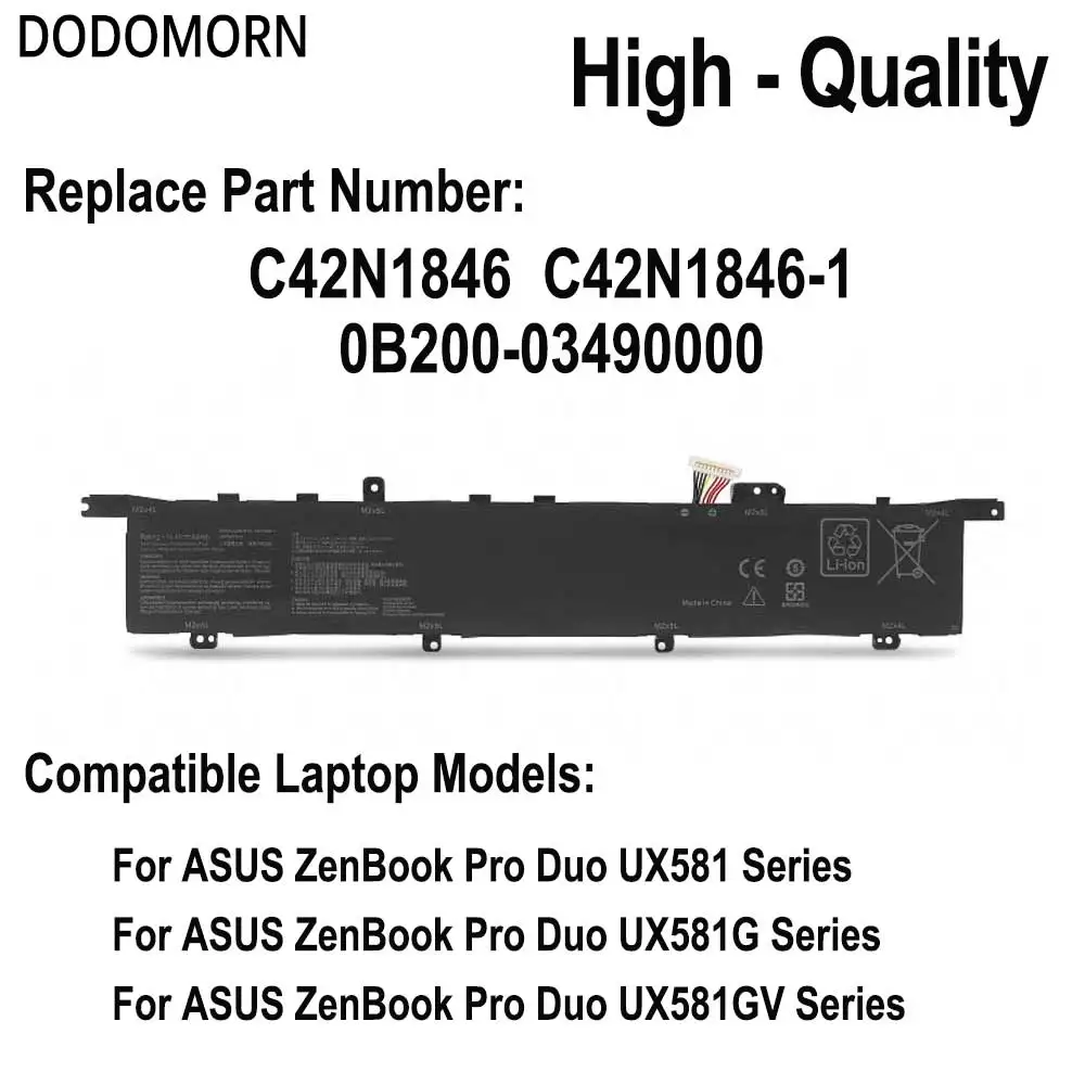 Фото Новый аккумулятор DODOMORN C42N1846-1 для ASUS ZenBook Pro Duo UX581GV Duo Pro UX581G Pro Duo UX581GV 0B200-03490000 №2