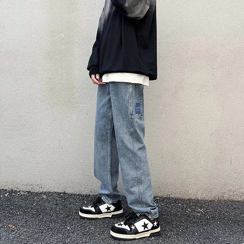 European and American Fashion Men's American Retro Washed Jeans Straight Ins Trend Trousers Streetwear Ins Hot Sale Men Clothing