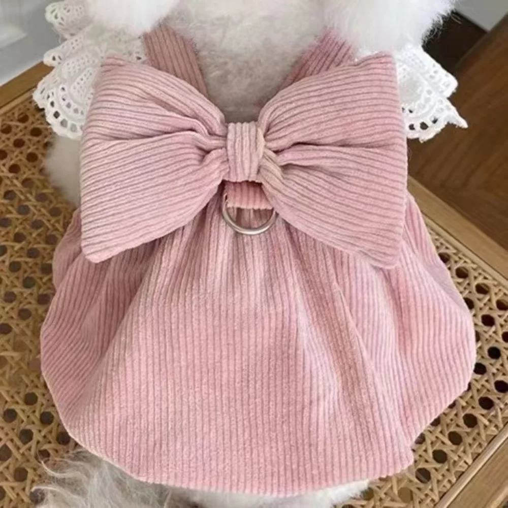 Small Dog Princess Dress Pet Bowknot Skirt Autumn Winter Sweet Sweater Cat Fashion Warm Coat Puppy Harness Chihuahua Yorkshire