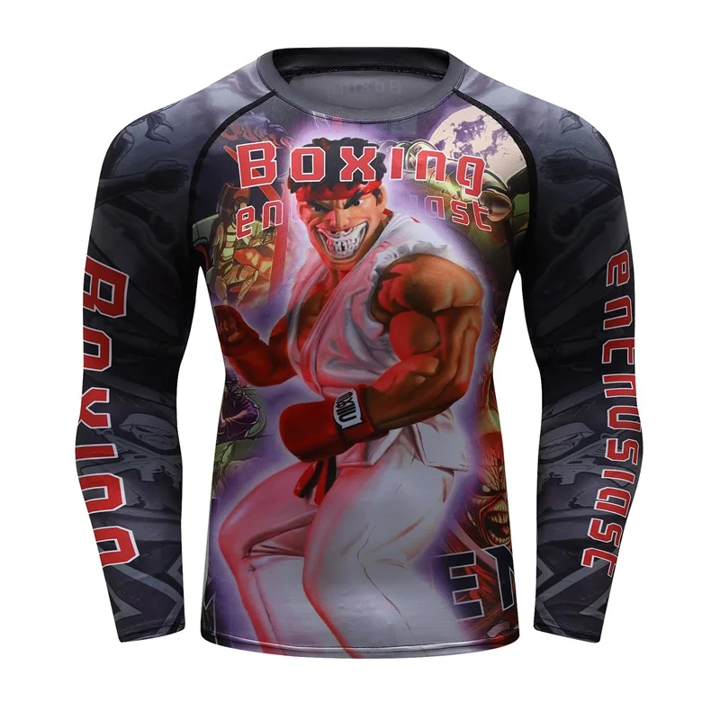 Men's Compression BJJ MMA Long Sleeve T Shirts Gym Fitness 3D Printed Female Ladies Quick Dry Fit Tight Sport Running Tee Tops