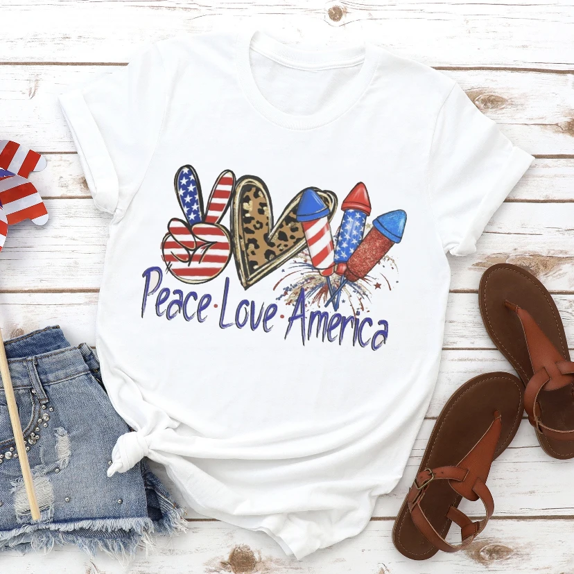 

New Fashion America Woman Tshirts 4th July USA Clothing Women Harajuku Shirts Usa Women Clothes Aesthetic July 4th Shirts Women