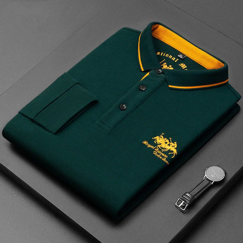 

new High designer's end 100% brand cotton polo men's spring and autumn Lapel long sleeve T-shirt leisure business embroidery top
