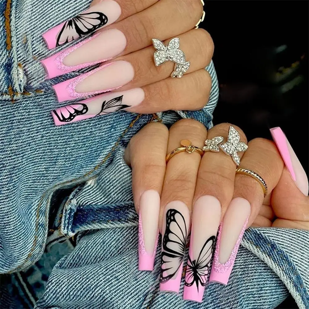 

24pcs/Box Press On Nails Detachable Manicure Tool Full Cover Fake Nails Coffin False Nails Wearable Nail Tips