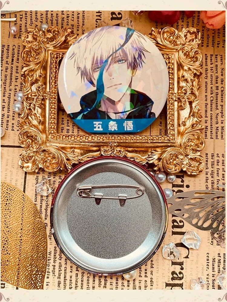 Аниме юютсу Kaisen Satoru Gojo значок косплея брошь из сломанного стекла Лазерная