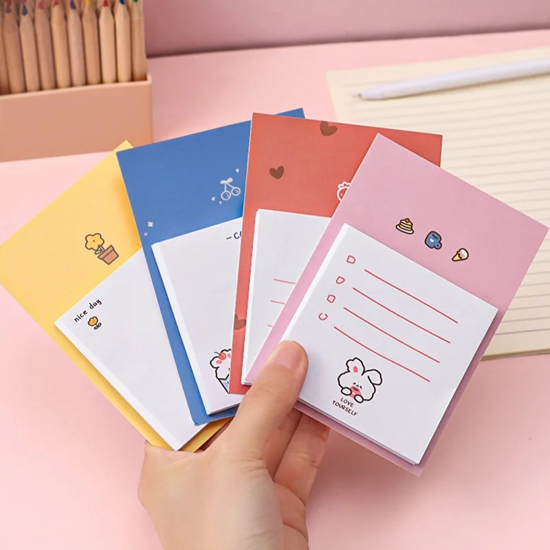 

Cute Cartoon Self-adhesive Tearable Message Sticky Notes Kawaii Portable Mini Student Memo Pad Handbook School Office Stationery