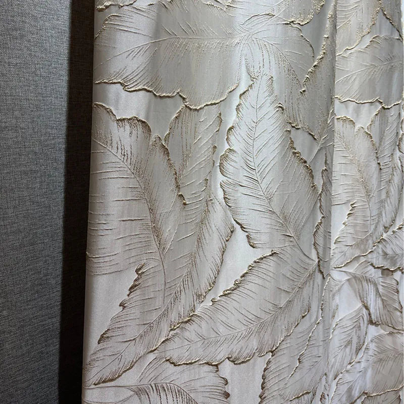 

Роскошная рельефная золотая нить 3D лист бежевая занавеска высокоточная жаккардовая ткань драпировка для гостиной спальни вилла домашний д...