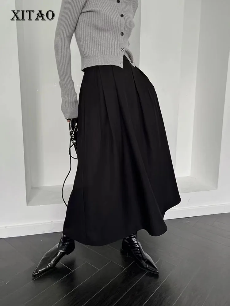 

XITAO/однотонные Лоскутные свободные юбки на молнии с карманами; Новое поступление; Осенняя Повседневная модная одежда; Универсальная одежда;...