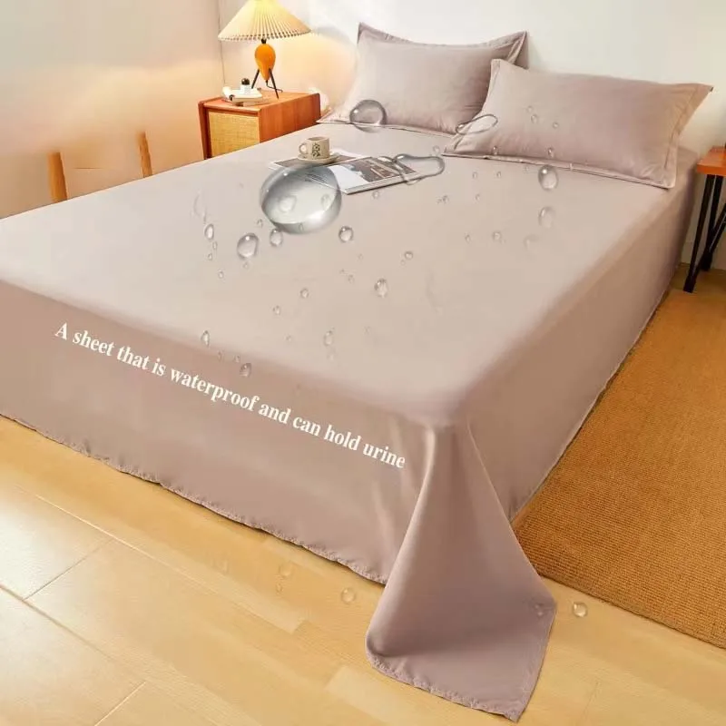 

1pc Waterproof Bed Flat Sheet Solid Color Raw Cotton Anti-mites Anti-bacterial Queen King Size Bedsheet No Pillowcase