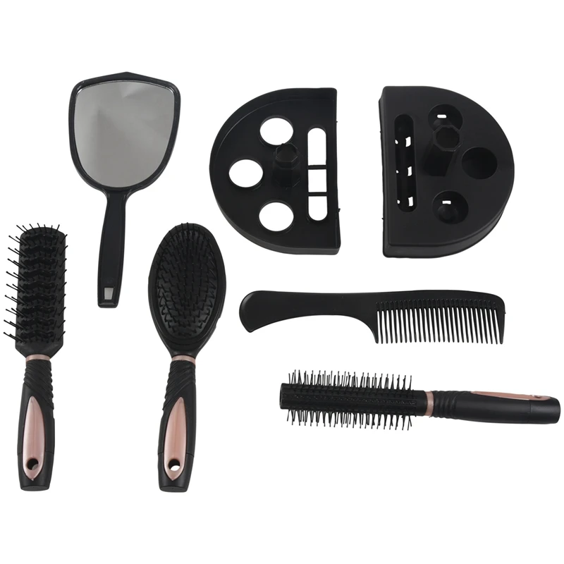 

10Pcs Hair Brushes Comb Set Women Ladies Hair Care Massage Hairbrush With Mirror And Stand Pink