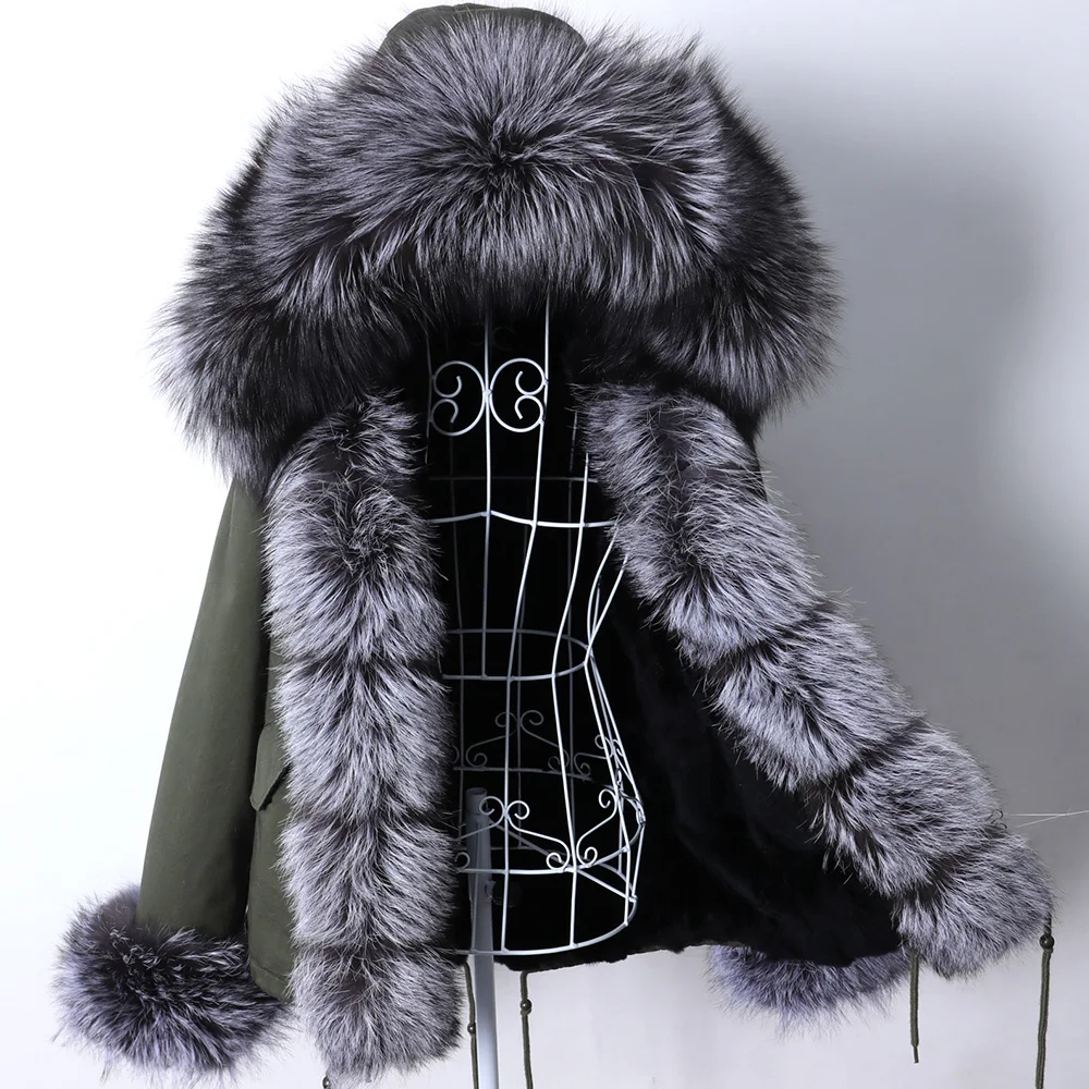 MAOMAOKONG Natural Real Fox Fur Collar Women's coats Fur Coat Rabbit Fur Lining Jackets winter clothes women Parkas enlarge