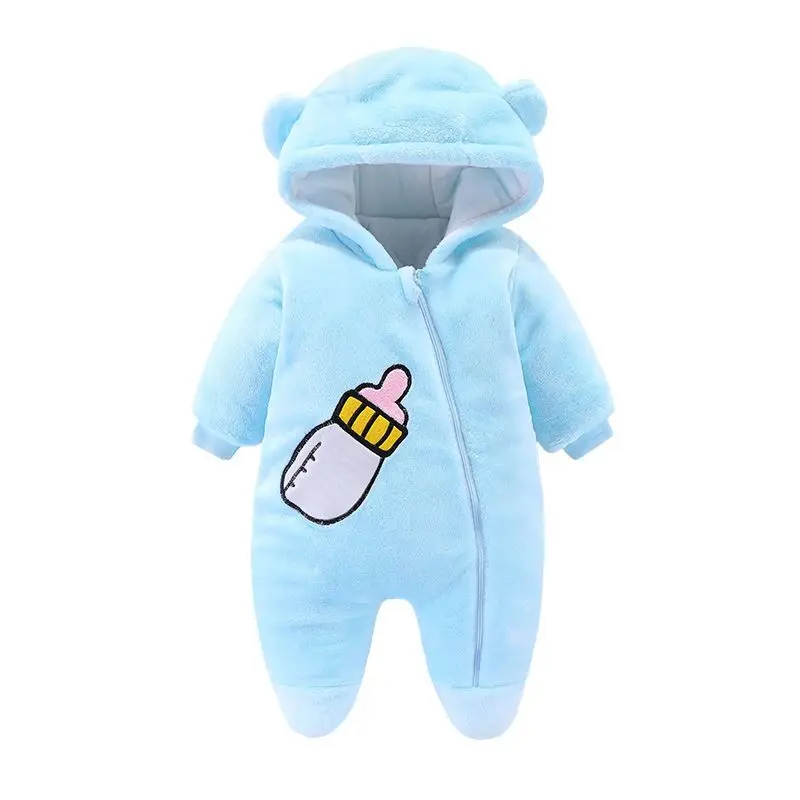 Autumn Winter Baby Boy Romper Embroidered Feeding Bottle Hooded Newborn Jumpsuit Infant Baby Girl Overalls Toddler Snowsuit images - 6