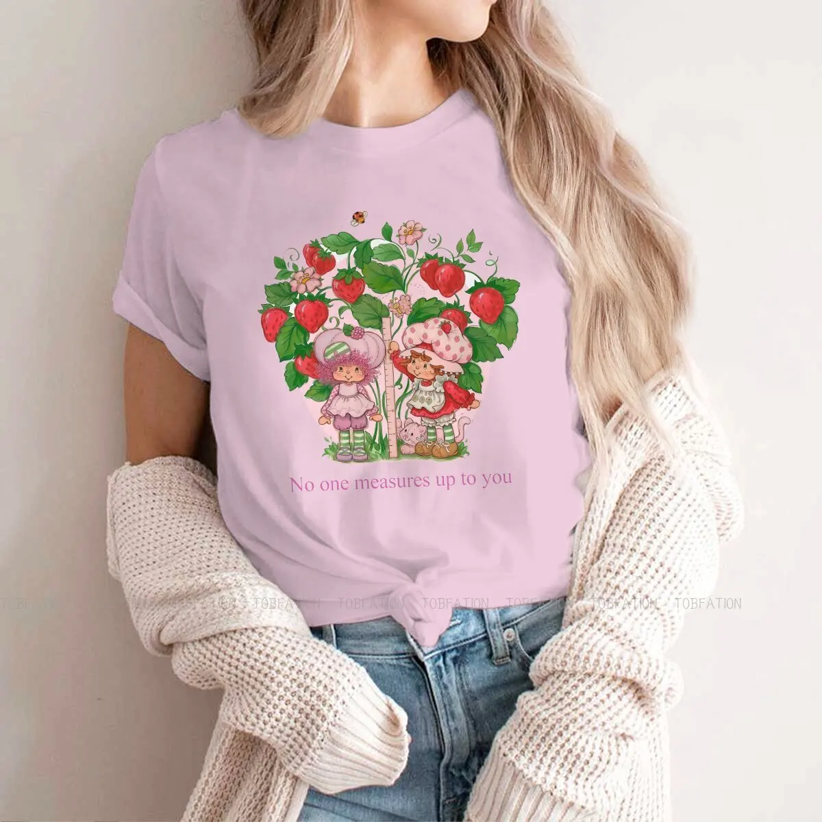 

No One Measures Uo to You Classic Women's T Shirt Strawberry Shortcake TV Ladies Tees Kawaii Cotton Tops Graphic Tshirt Loose