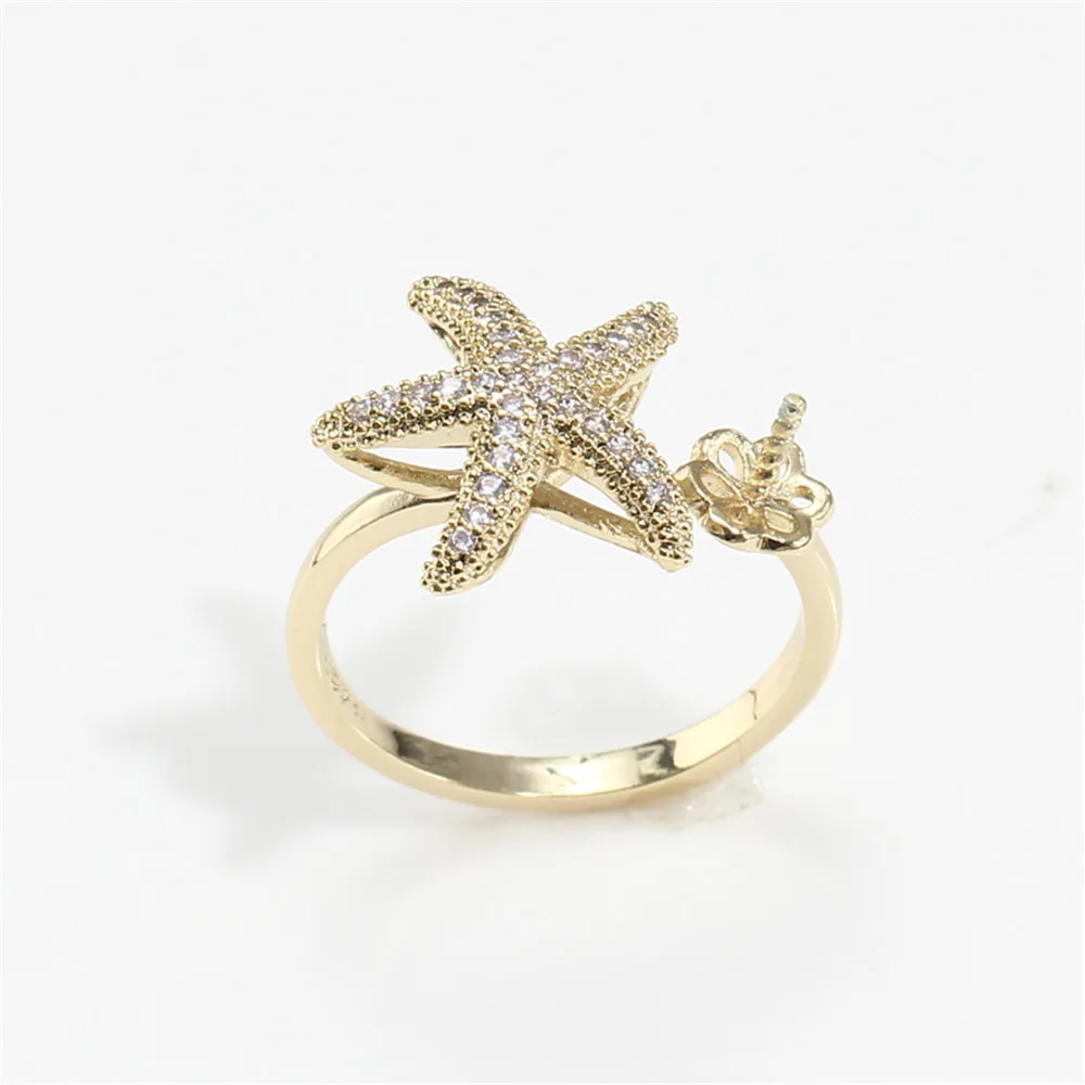 

Micro-inlaid zircon starfish pearl ring holder 14K domestic gold plated opening ring holder fashion new female DIY accessories