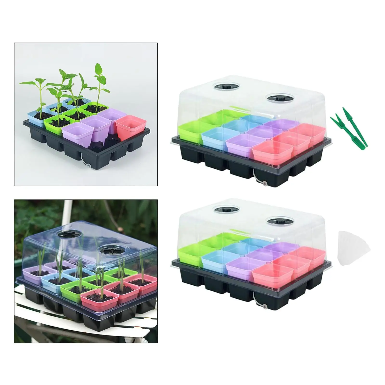 

Seedling Planting Starter Trays Plant Germination Kit, 24 Pieces Square Pots with Labels, Hand Tool Colorful Pot Time Saving