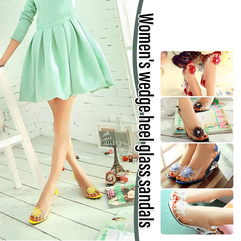 туфли женские Studded Flower Design Transparent Sandals Peep Toe Heels Sandals Wedding Party Shoes For Women Platform Sandals