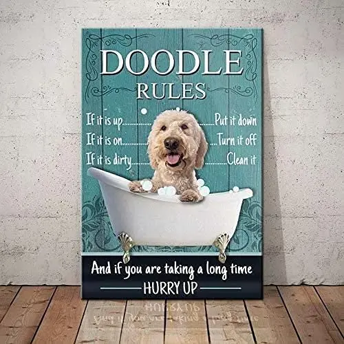 

Doodle Dog Metal Tin Sign Rules Printing Poster Bathroom Home Art Wall Decoration Plaque Tin Sign