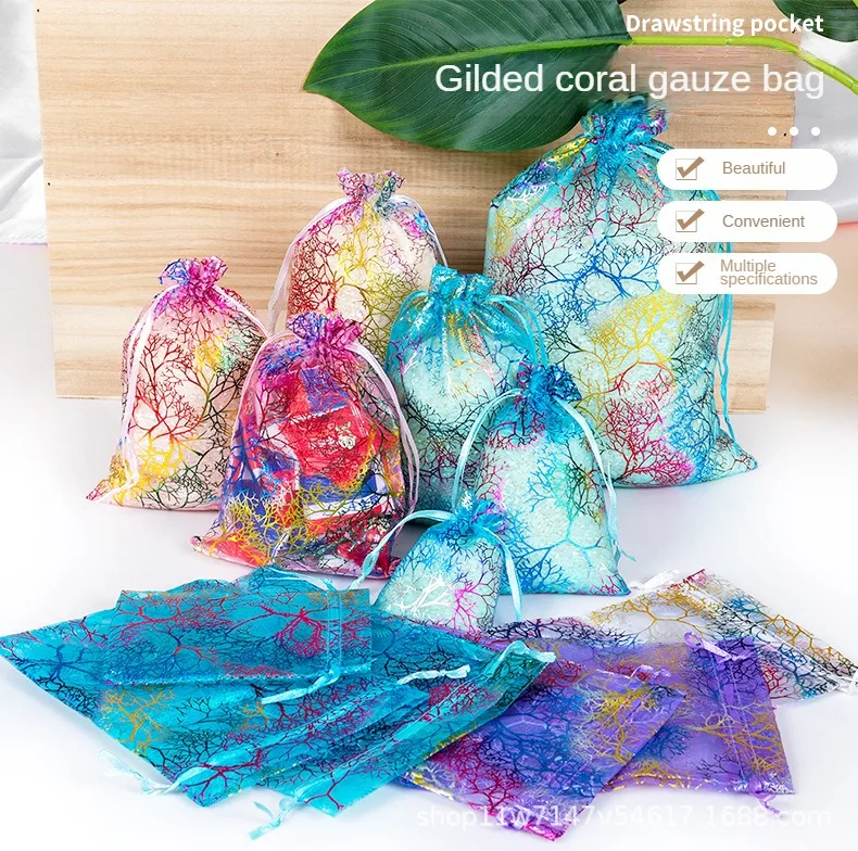 

100pcs/lot 7x9 9x12 10x15 13x18cm White&Blue Color Organza Pouches Christmas Wedding Party Favorite Gifts Candy Bags