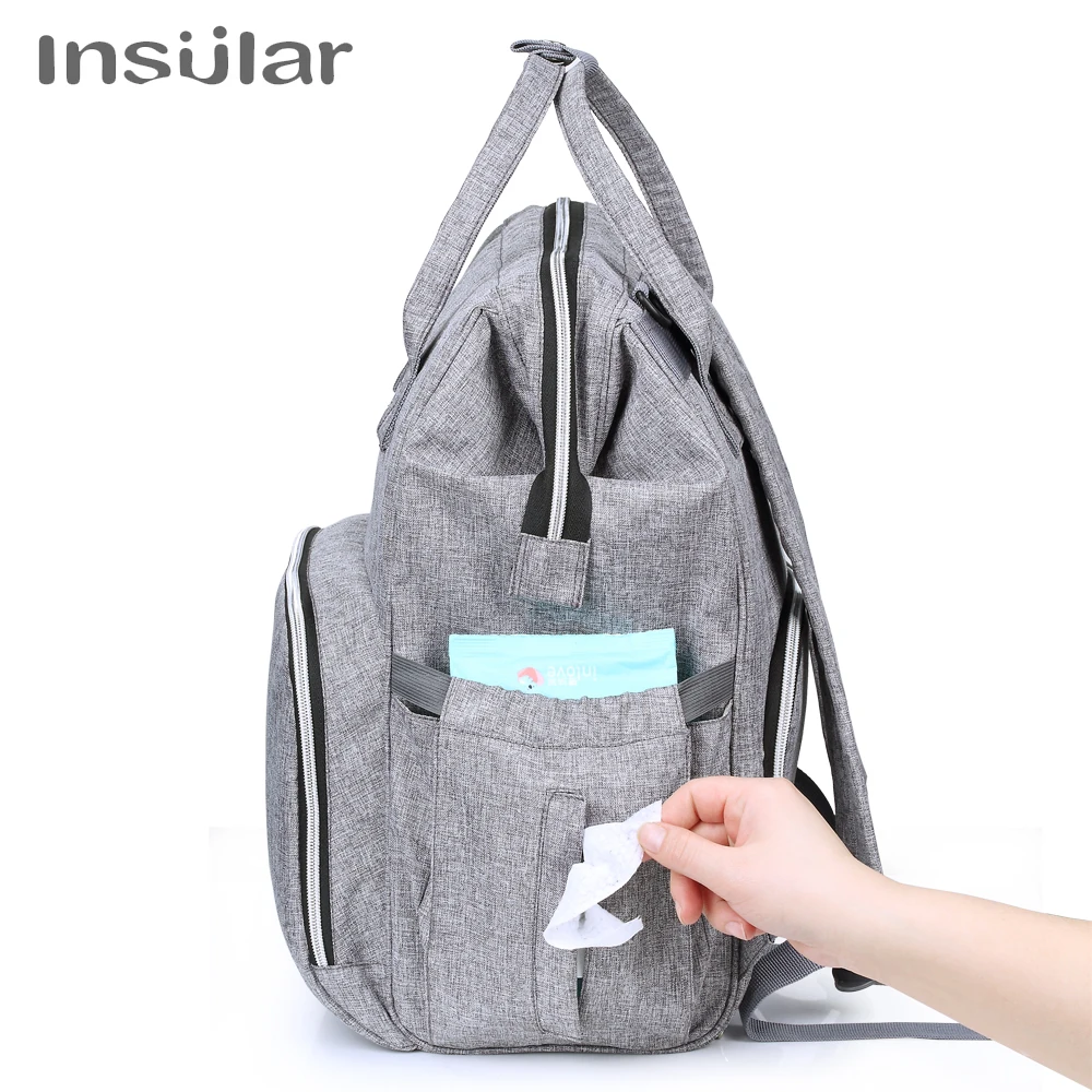 Рюкзак для пеленок марки Insular с большой вместительностью для мамы и ребенка, многофункциональный, водонепроницаемый, для использования на улице во время путешествий с коляской.