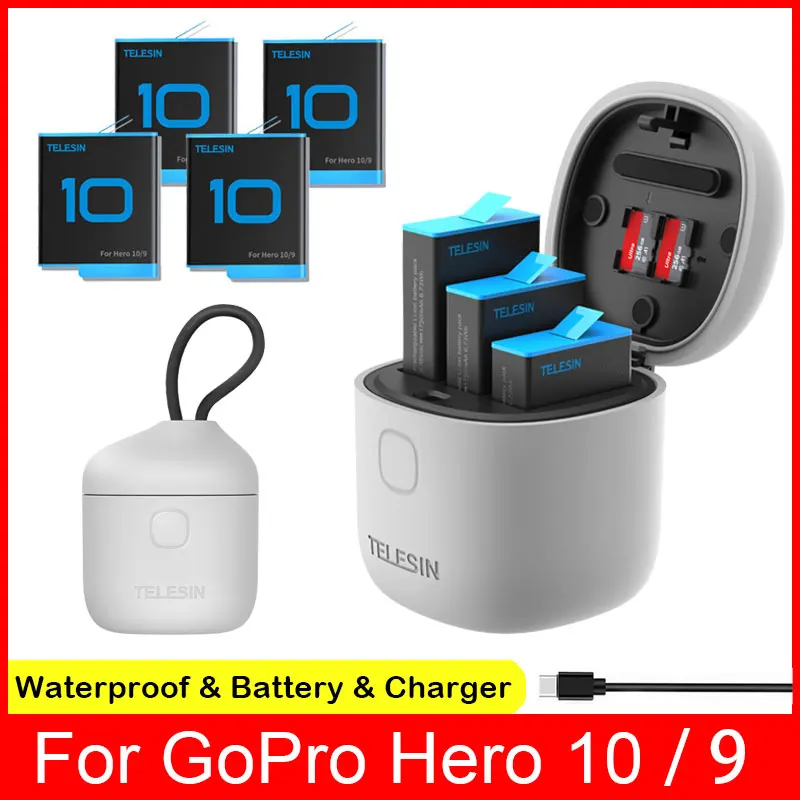 

GoPro 10 9 Fast Charger Storage Box 1750mAh Rechargeable Battery Charging Case For Go Pro Hero 9 10 Sport Camera Accessories