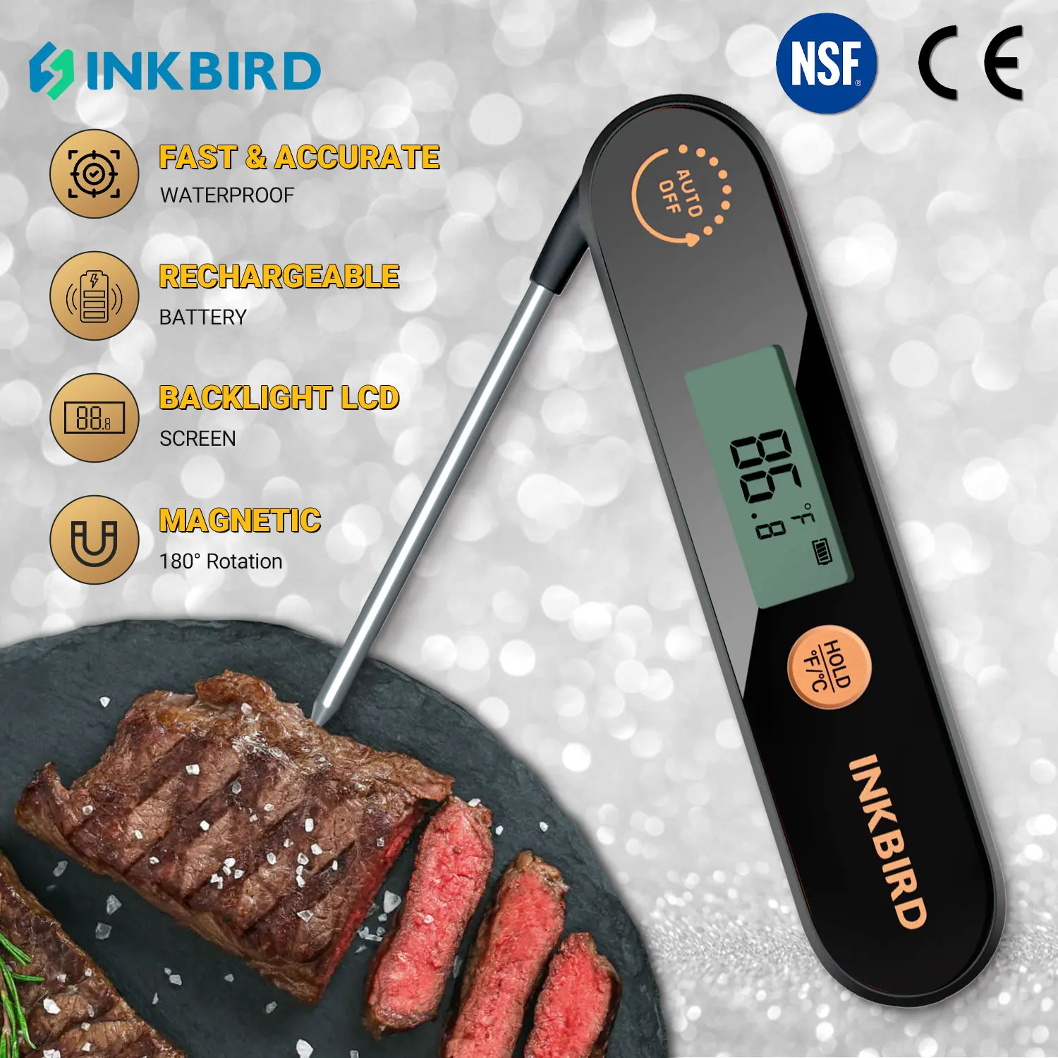 INKBIRD IHT-1X Ручной термометр для мяса Водонепроницаемый ...