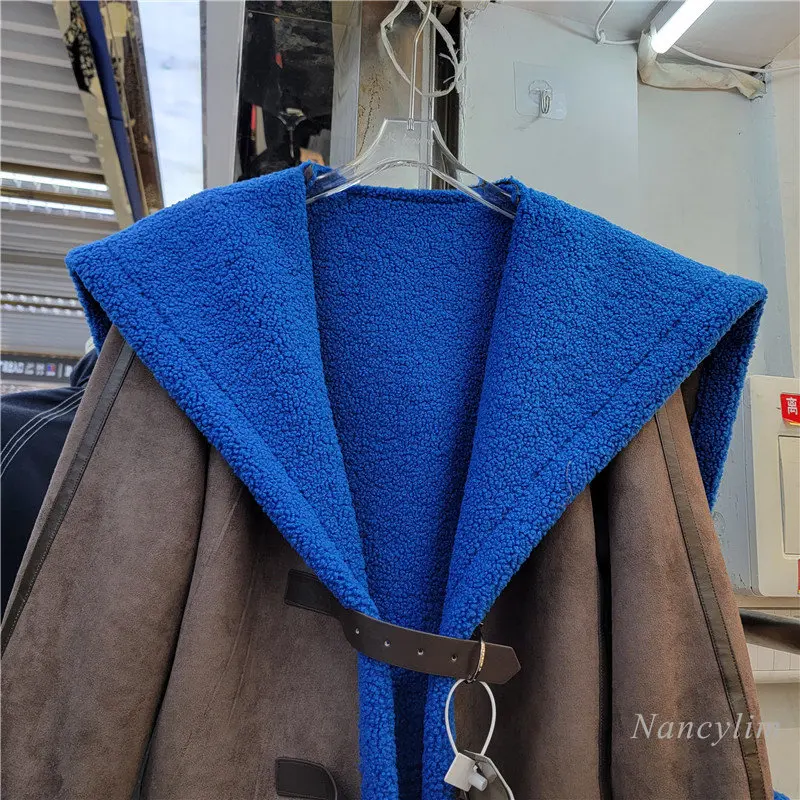 2022 New Winter Clothes Imitation Deerskin Velvet Fur Coat European Style Fashion All-Match Warm Loose Blue Lamb Fur Jacket enlarge