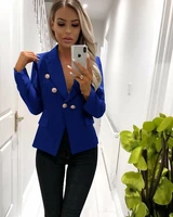women solid colors slim blazer double breasted casual office blazer with fake pocket 2021 oversize work wear formal clothing