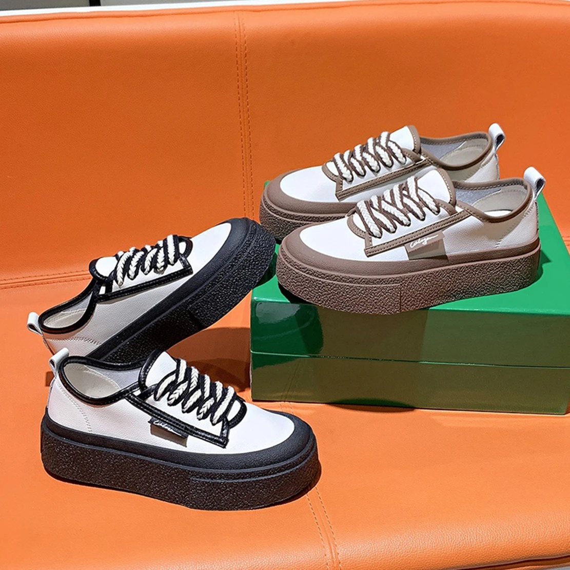 

Withered Retro Color-Blocking Leather All-Match Platform Shoes 2023 Summer Fashion Women's Shoes