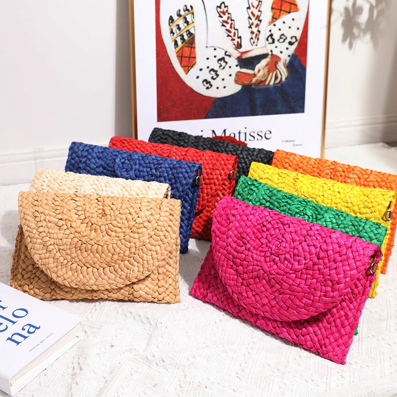

NODELAY Candy Color Straw Bags for Women Vacation Wallet Bag Lady Travel Beach Handbags Female Totes Weave Purse