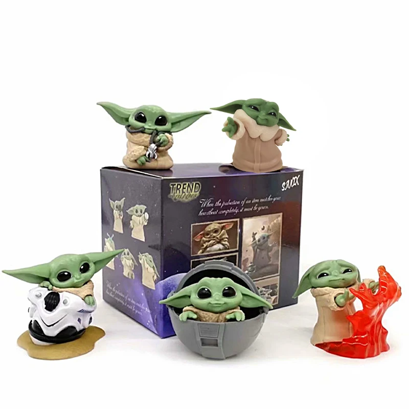 

6pcs/set Anime Mandalorian Yoda Baby Action Figure Toys Cartoon Star Wars Grogu PVC Decorative Model Children Toy Christmas Gift
