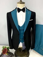 3 piece mens wedding suit fashion mens slim solid color business office suit blazer pants vest conjuntos de chaqueta