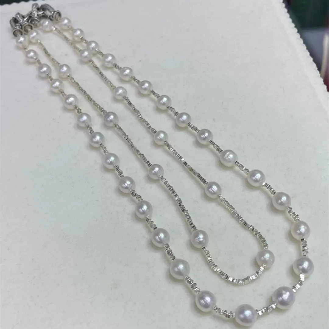 

Женское Двухслойное ожерелье Fengbaowu, серебро 925 пробы, натуральный белый пресноводный жемчуг, 1 шт.