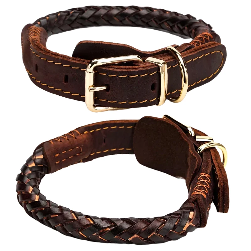 

Dog Collar Leather eight-strand Braided Leather Collar for a dog Real Leather Collar big Braided large Dog Leather Collar
