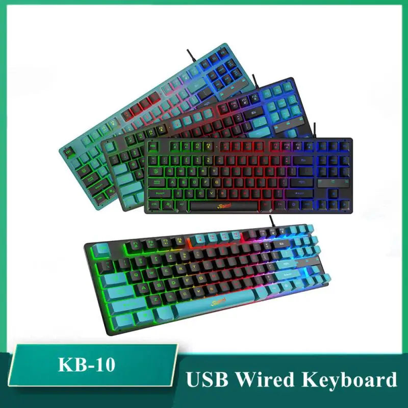 

Проводная клавиатура KB-10 USB, механическая клавиатура, 87 клавиш, RGB подсветка, игровая клавиатура для дома и офиса, клавиатура для ноутбука, ПК