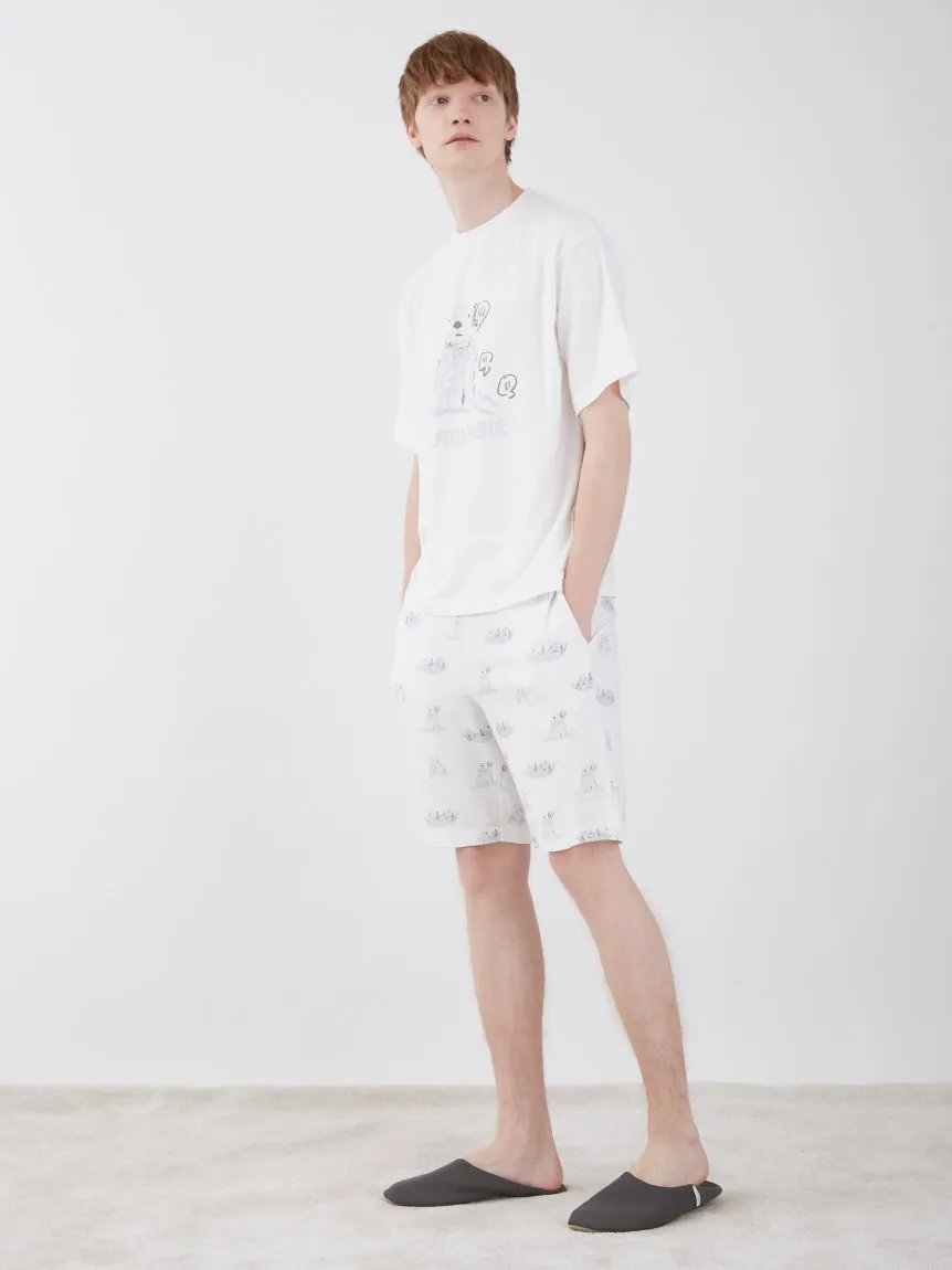 Men Pajamas Set Room Wear Summer Short Set T-shirt Shorts Gelato Pique Otter Cotton