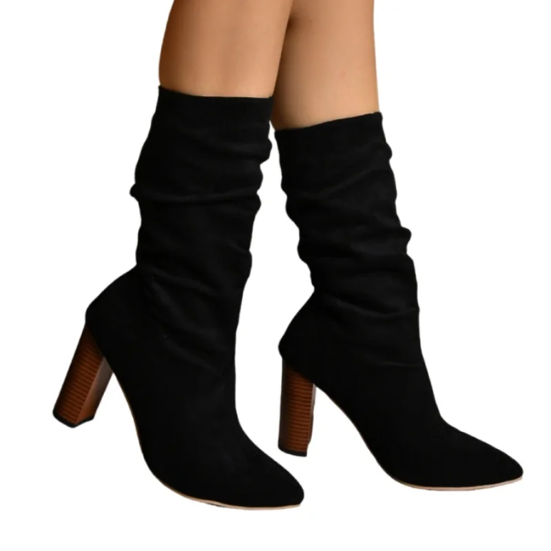 Зимние женские высокие ботинки на высоком каблуке новинка 2025 Модные Элегантные