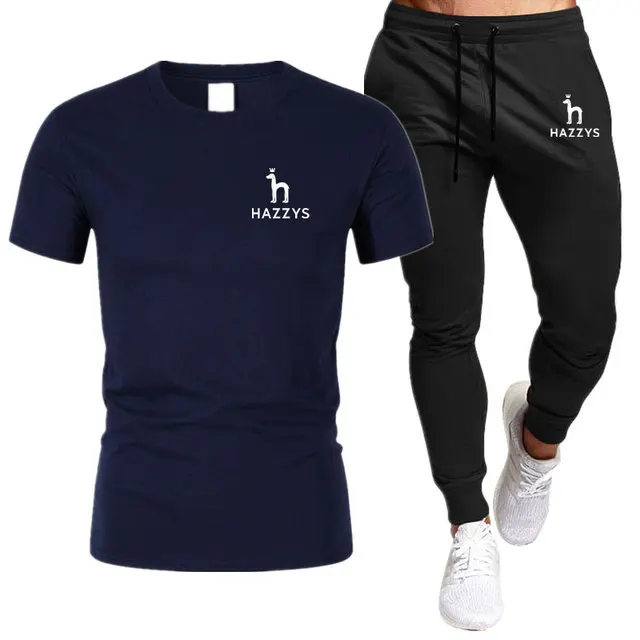 

Summer Hot Men's T-shirt + Pants Suit Men's Sports Suit Brand Hazzys Printing Casual Fashion Cotton Short Sleeves T-shirt Sets