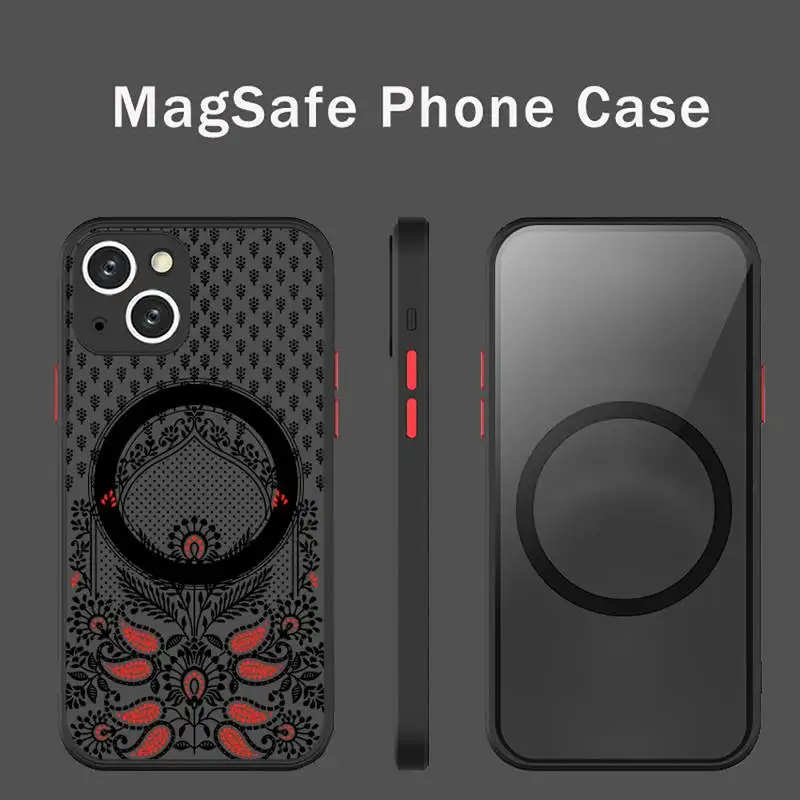 

Plant Flower Totem Phone Case For iPhone 13 12 Mini Pro Max Matte transparent Super Magnetic MagSafe Cover