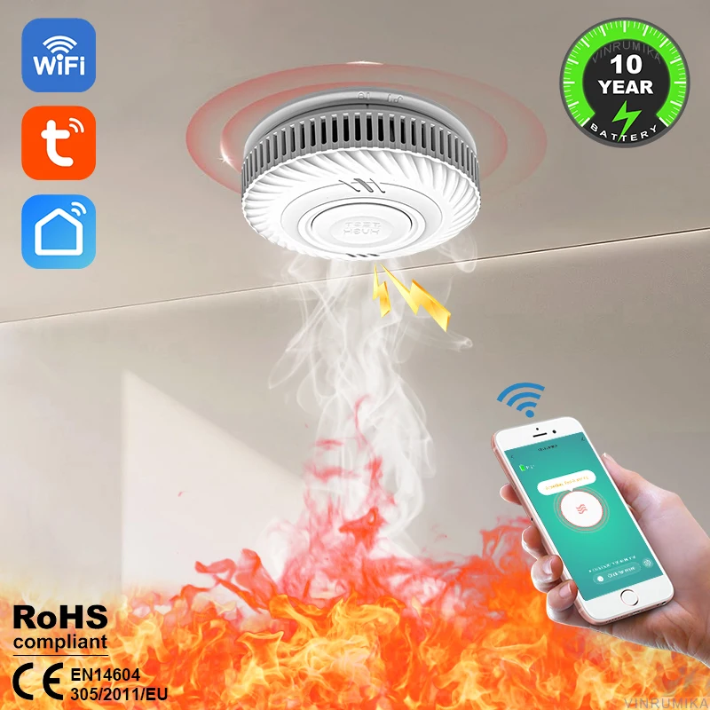 

WiFi детектор дыма с 10-летней батареей для домашней безопасности