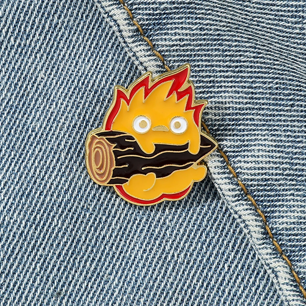 

Calcifer Enamel Pins Cute Magic Fire Elf Firewood Anime Brooches Badges Shirt Lapel Pin Jewelry Gift For Friends Kids